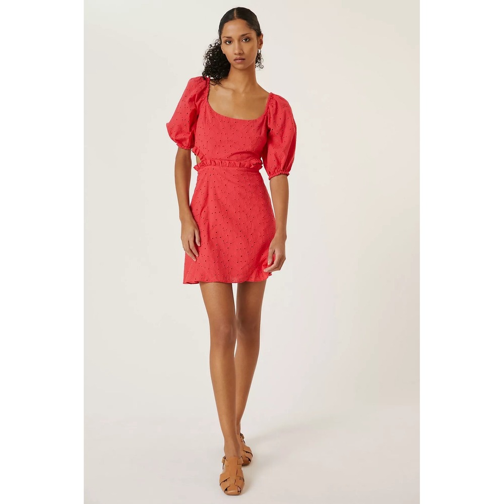 Hutch Puff-Sleeve Cut-Out Mini Dress Size 0 Coral Pink/Red